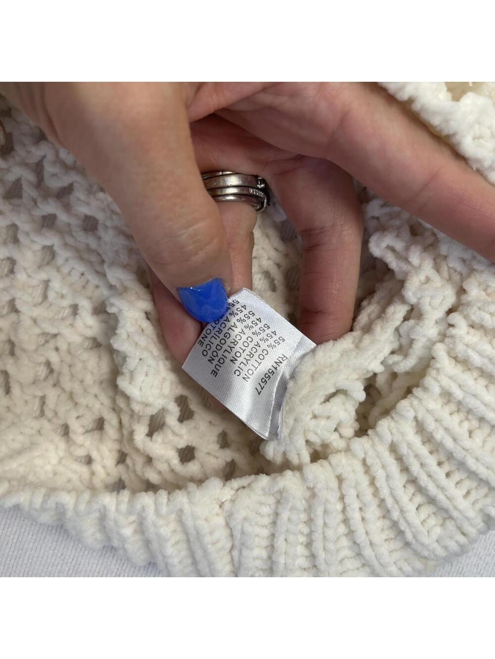 Women's Crochet Sweater Chunky, Open Weave knit M/L CarlyJean LA oversized ivory - Picture 9 of 9